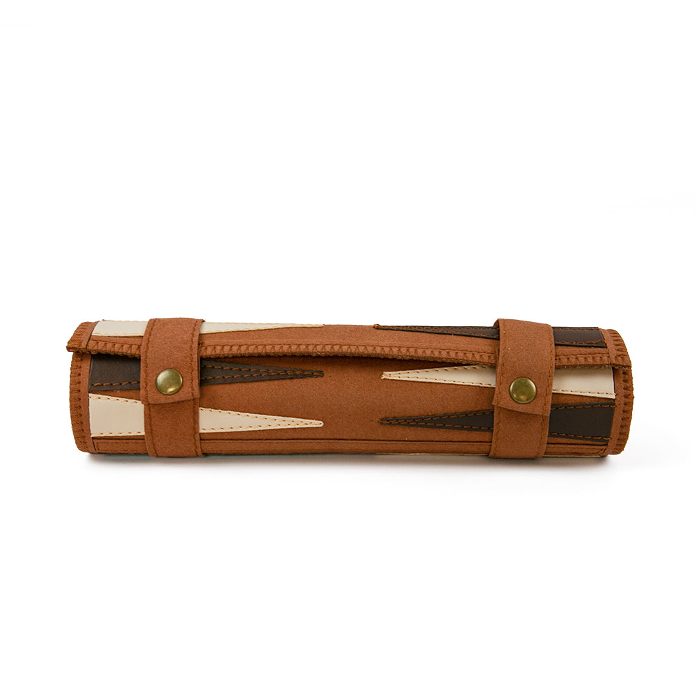Grandpont backgammon: roll up, brown faux suede.