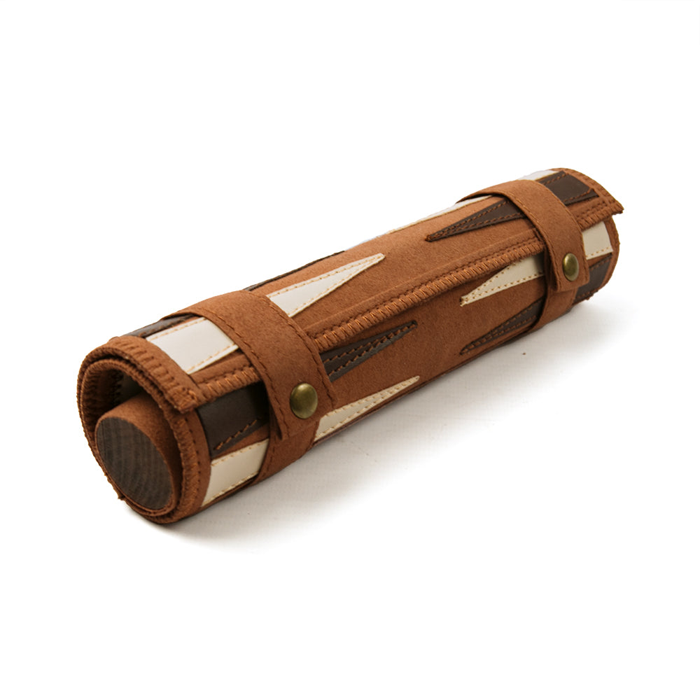 Grandpont backgammon: roll up, brown faux suede.