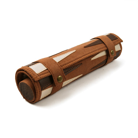Grandpont backgammon: roll up, brown faux suede.