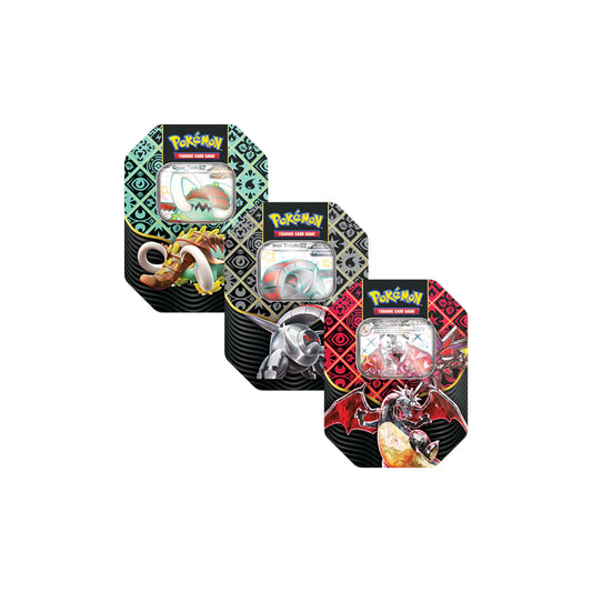 Pokemon Paldean Fates - tin - great tusk/iron treads/charizard (Sealed case = 6 Tins)